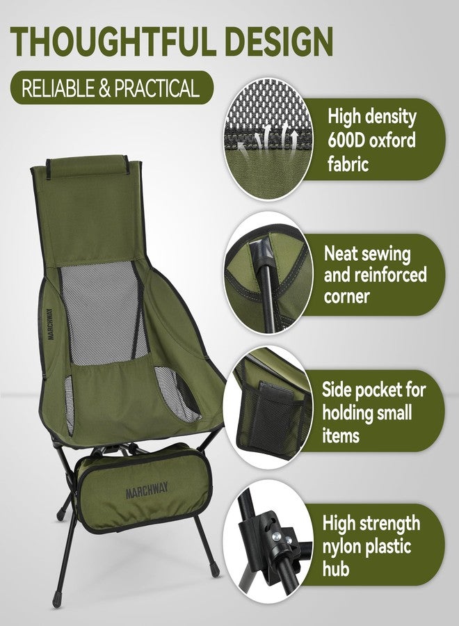 MARCHWAY Lightweight Folding High Back Camping Chair with Head Support, Stable Portable Compact for Outdoor Camp, Travel, Beach, Picnic, Festival, Hiking, Backpacking (Highback Green) - Image 3